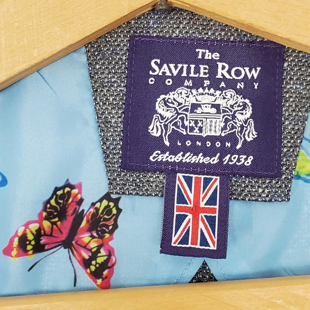 Savile Row Company Shoreditch Blue Grey Textured Blazer Butterfly Lining 44R